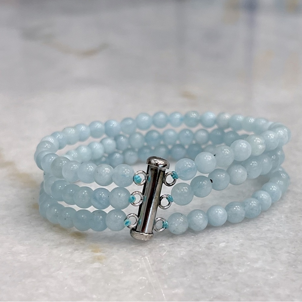 Espirito Santo Aquamarine Triple Row Sterling Silver Beaded Slide Lock B… - Picture 3 of 7